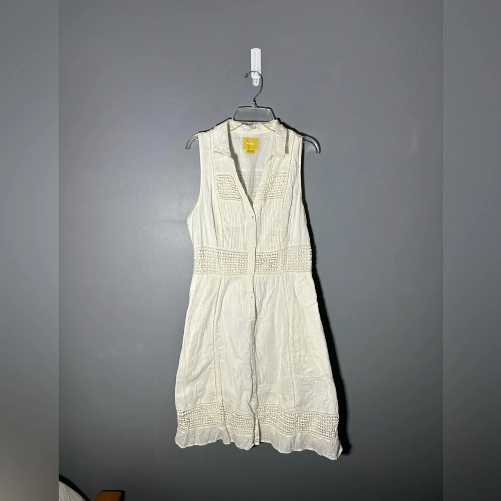 Maeve White Button Crocheted Day Dress Womens Size 10 - Picture 2 of 5
